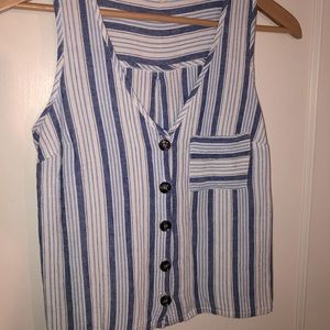 ✨REWIND LINEN STRIPED FRESH BLUE BUTTON TANK TOP LIGHTWEIGHT SUMMER TOP SIZE S
